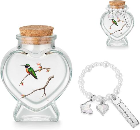 SOITIS Heart-Shaped Glass Urn with Elegant Beads - Decorative Memorial Urn for Ashes, 2.91 Inch Keepsake Cremation Urn, Funeral Decoration, Sympathy Gift in Kuwait