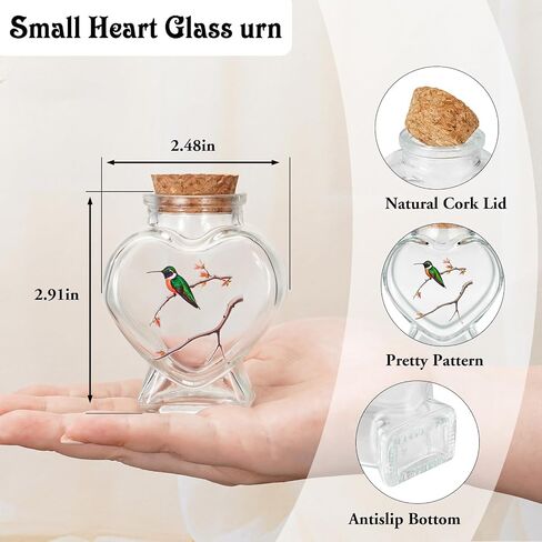 SOITIS Heart-Shaped Glass Urn with Elegant Beads - Decorative Memorial Urn for Ashes, 2.91 Inch Keepsake Cremation Urn, Funeral Decoration, Sympathy Gift in Kuwait