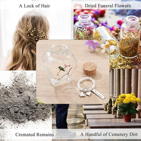SOITIS Heart-Shaped Glass Urn with Elegant Beads - Decorative Memorial Urn for Ashes, 2.91 Inch Keepsake Cremation Urn, Funeral Decoration, Sympathy Gift in Kuwait