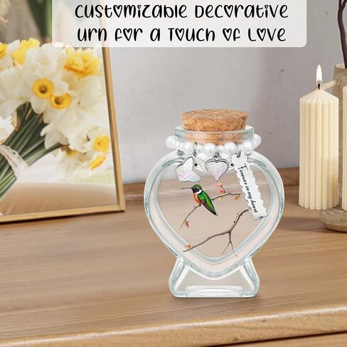 SOITIS Heart-Shaped Glass Urn with Elegant Beads - Decorative Memorial Urn for Ashes, 2.91 Inch Keepsake Cremation Urn, Funeral Decoration, Sympathy Gift in Kuwait