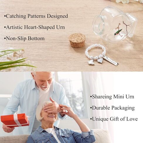 SOITIS Heart-Shaped Glass Urn with Elegant Beads - Decorative Memorial Urn for Ashes, 2.91 Inch Keepsake Cremation Urn, Funeral Decoration, Sympathy Gift in Kuwait
