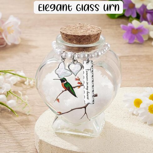 SOITIS Heart-Shaped Glass Urn with Elegant Beads - Decorative Memorial Urn for Ashes, 2.91 Inch Keepsake Cremation Urn, Funeral Decoration, Sympathy Gift in Kuwait