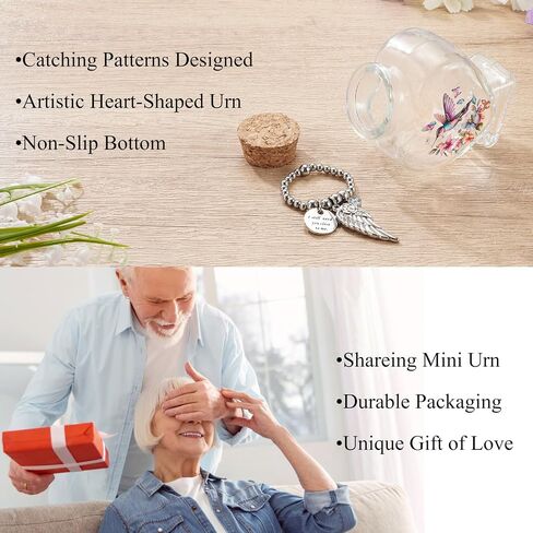 جرة زجاجية على شكل قلب من التهاب القلب مع خرز أنيقة - جرة تذكارية مزخرفة للرماد ، جرة حرق الجثث 2.91 بوصة ، ديكور الجنازة ، هدية التعاطف in Saudi Arabia