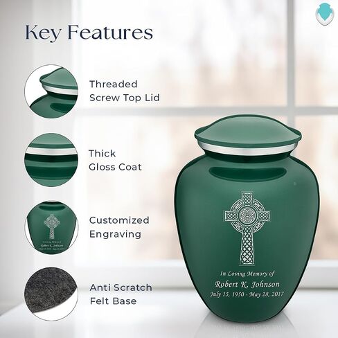 Geturns Embrace Adult Personalized Celtic Cross Cremation Urns for Human Ashes I Large Green Funeral Urn for Men and Women I 200 lbs in Saudi Arabia