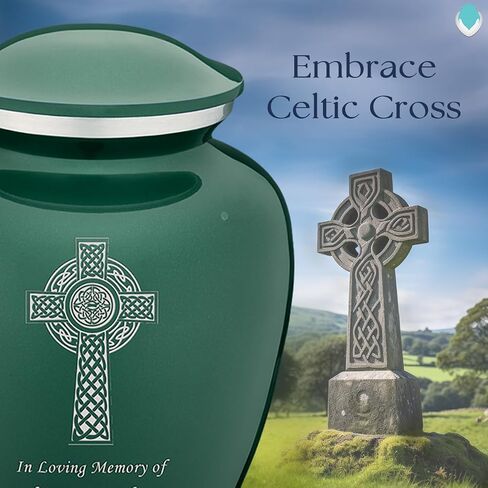 Geturns Embrace Adult Personalized Celtic Cross Cremation Urns for Human Ashes I Large Green Funeral Urn for Men and Women I 200 lbs in Saudi Arabia