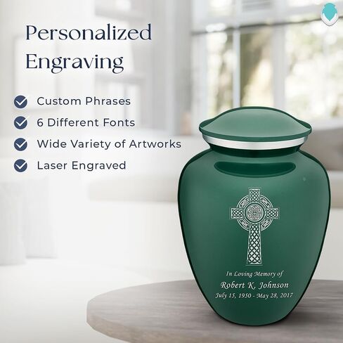 Geturns Embrace Adult Personalized Celtic Cross Cremation Urns for Human Ashes I Large Green Funeral Urn for Men and Women I 200 lbs in Saudi Arabia