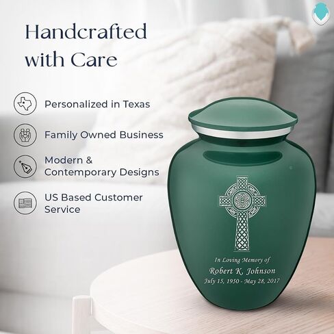 Geturns Embrace Adult Personalized Celtic Cross Cremation Urns for Human Ashes I Large Green Funeral Urn for Men and Women I 200 lbs in Saudi Arabia