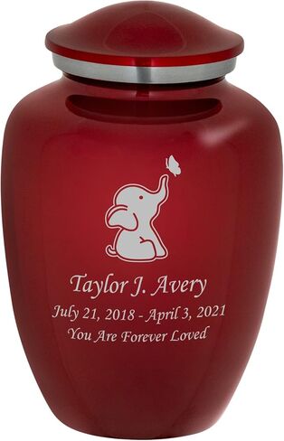 Homage Medium Custom Engraved Baby Elephant Themed Cremation Urn for Infant Ashes - Vase Style Cremation Urn - 80 Cubic Inch Capacity - Personalization Included (White) in Kuwait