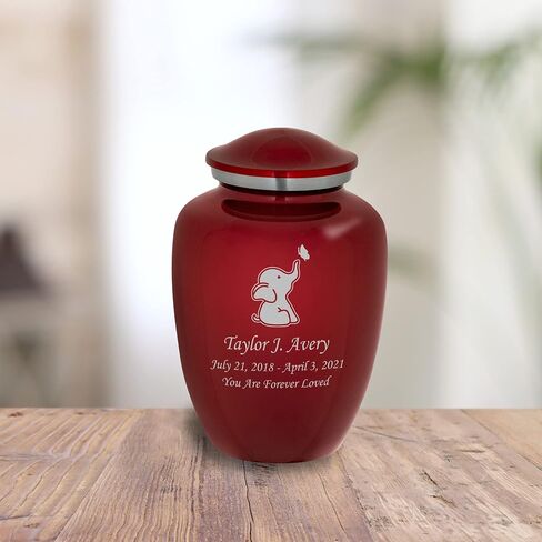 Homage Medium Custom Engraved Baby Elephant Themed Cremation Urn for Infant Ashes - Vase Style Cremation Urn - 80 Cubic Inch Capacity - Personalization Included (White) in Kuwait