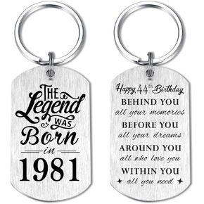 Yobent 44th Birthday Gifts for Men 1981, Happy 44th Birthday Keychain, 44 Year Old Bday Gifts for Women, The Legend was Born in 1981 in Saudi Arabia
