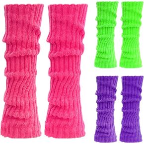Neon Leg Warmers 3 Pairs 80s Accessories for Women, Neon Women's Heavy Soft Extra Long Leg Warmers(Hot Pink,Green,Blue) in Saudi Arabia