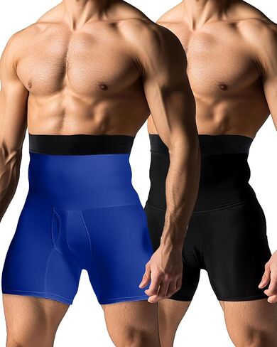2 Pcs Men Girdle Tummy Control Shorts Compression Underwear High Waist Trainer Shapewear Body Shaper Boxer Briefs(Black,XL) in Saudi Arabia