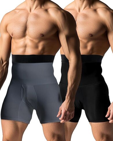 2 Pcs Men Girdle Tummy Control Shorts Compression Underwear High Waist Trainer Shapewear Body Shaper Boxer Briefs(Black,XL) in Saudi Arabia