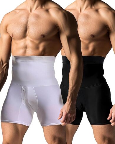 2 Pcs Men Girdle Tummy Control Shorts Compression Underwear High Waist Trainer Shapewear Body Shaper Boxer Briefs(Black,XL) in Saudi Arabia