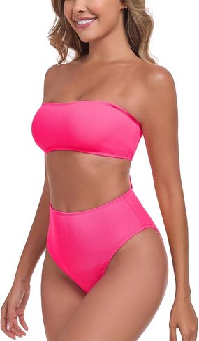 Women's Bandeau Bikini Sets Removable Straps Lace Up Swimsuits High Waisted Two Piece Bathing Suits in Saudi Arabia