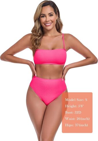 Women's Bandeau Bikini Sets Removable Straps Lace Up Swimsuits High Waisted Two Piece Bathing Suits in Saudi Arabia