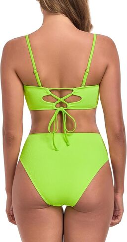 Women's Bandeau Bikini Sets Removable Straps Lace Up Swimsuits High Waisted Two Piece Bathing Suits in Saudi Arabia