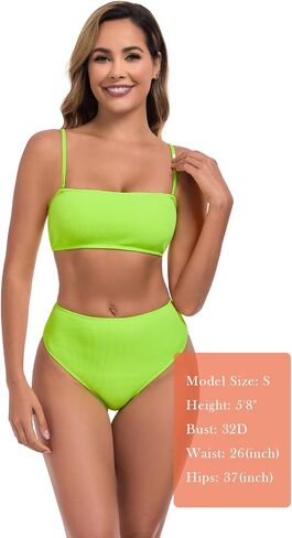 Women's Bandeau Bikini Sets Removable Straps Lace Up Swimsuits High Waisted Two Piece Bathing Suits in Saudi Arabia