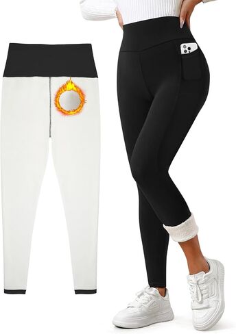 Women's Fleece Lined Leggings Weather Thick Thermal Warm Winter Tights Butt Lift High Waist Tummy Control Yoga Pants in Kuwait