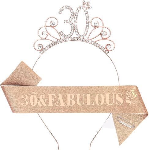 زخارف عيد ميلاد Yariew 30 عيد ميلاد الثلاثين + 30 & رائع عيد ميلاد Sash + Pearl Pin Set ، 30th عيد ميلاد وشاح Tiara للنساء ، هدايا عيد ميلاد سعيد 30 للنساء in Saudi Arabia
