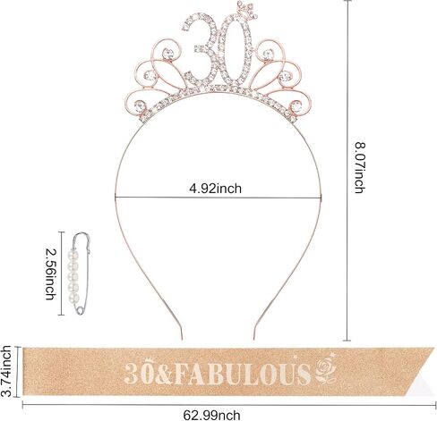 زخارف عيد ميلاد Yariew 30 عيد ميلاد الثلاثين + 30 & رائع عيد ميلاد Sash + Pearl Pin Set ، 30th عيد ميلاد وشاح Tiara للنساء ، هدايا عيد ميلاد سعيد 30 للنساء in Saudi Arabia