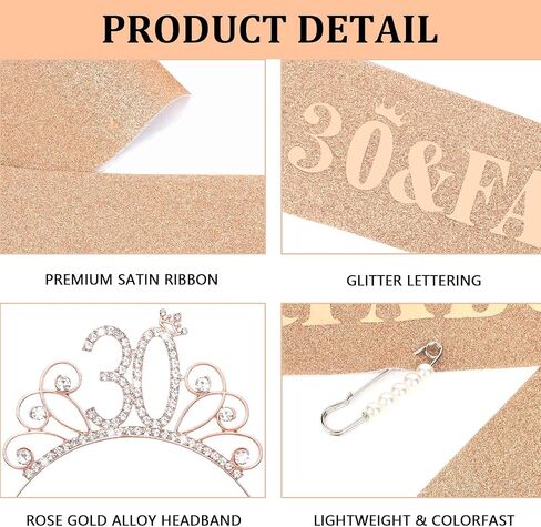 زخارف عيد ميلاد Yariew 30 عيد ميلاد الثلاثين + 30 & رائع عيد ميلاد Sash + Pearl Pin Set ، 30th عيد ميلاد وشاح Tiara للنساء ، هدايا عيد ميلاد سعيد 30 للنساء in Saudi Arabia