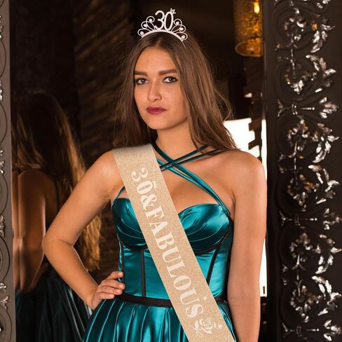 زخارف عيد ميلاد Yariew 30 عيد ميلاد الثلاثين + 30 & رائع عيد ميلاد Sash + Pearl Pin Set ، 30th عيد ميلاد وشاح Tiara للنساء ، هدايا عيد ميلاد سعيد 30 للنساء in Saudi Arabia