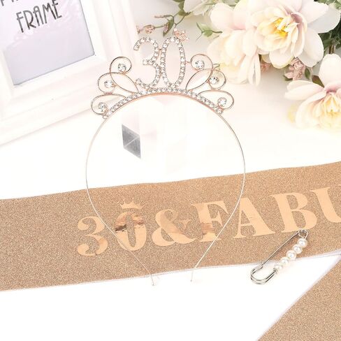 زخارف عيد ميلاد Yariew 30 عيد ميلاد الثلاثين + 30 & رائع عيد ميلاد Sash + Pearl Pin Set ، 30th عيد ميلاد وشاح Tiara للنساء ، هدايا عيد ميلاد سعيد 30 للنساء in Saudi Arabia
