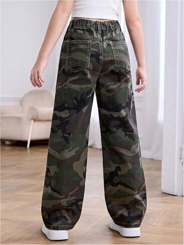SweatyRocks Girl's Y2K Leopard Print Jeans مرنة عالية الخصر سروال جينز ساق مستقيمة مع جيوب in Kuwait