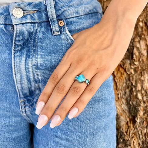 Turquoise Ring Sterling Silver 925 Genuine Gemstones Size 6 to 11 in Saudi Arabia