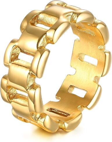 VNOX Gold Thumb Rings for Women 丨 14k Gold Plated Stainless Steel Chunky Statement Rings Link Band Ring Stackable Rings Chunky Signet Ring for Womens Jewelry Trendy in Saudi Arabia