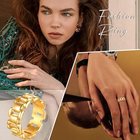 VNOX Gold Thumb Rings for Women 丨 14k Gold Plated Stainless Steel Chunky Statement Rings Link Band Ring Stackable Rings Chunky Signet Ring for Womens Jewelry Trendy in Saudi Arabia