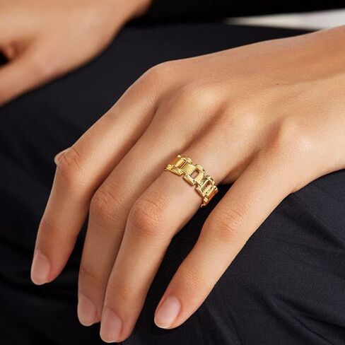VNOX Gold Thumb Rings for Women 丨 14k Gold Plated Stainless Steel Chunky Statement Rings Link Band Ring Stackable Rings Chunky Signet Ring for Womens Jewelry Trendy in Saudi Arabia