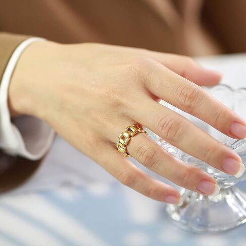 VNOX Gold Thumb Rings for Women 丨 14k Gold Plated Stainless Steel Chunky Statement Rings Link Band Ring Stackable Rings Chunky Signet Ring for Womens Jewelry Trendy in Saudi Arabia