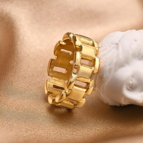 VNOX Gold Thumb Rings for Women 丨 14k Gold Plated Stainless Steel Chunky Statement Rings Link Band Ring Stackable Rings Chunky Signet Ring for Womens Jewelry Trendy in Saudi Arabia