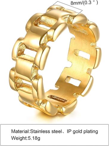 VNOX Gold Thumb Rings for Women 丨 14k Gold Plated Stainless Steel Chunky Statement Rings Link Band Ring Stackable Rings Chunky Signet Ring for Womens Jewelry Trendy in Saudi Arabia
