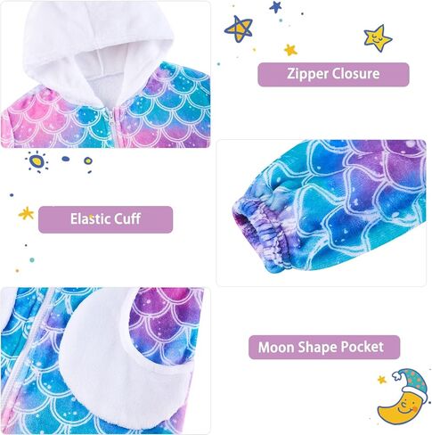 Funnycokid Girls Robe Kids Zip Hooded Bathrobe 4-14 Years | Fleece Bath Robes Fuzzy Soft Plush Sleepwear in Saudi Arabia