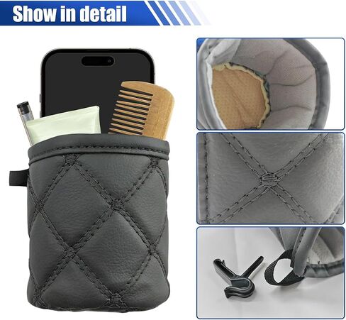 Car Air Vent Storage Bag, Leather Sunglass Phone Holder Car Air Vent Organizer Pouch Box with Hook, Universal Auto Mount Key Coin Card Case Organizer Pocket for Most Cars (Black) in Saudi Arabia