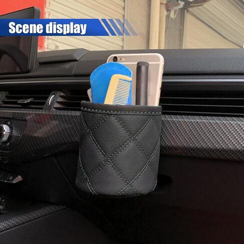 Car Air Vent Storage Bag, Leather Sunglass Phone Holder Car Air Vent Organizer Pouch Box with Hook, Universal Auto Mount Key Coin Card Case Organizer Pocket for Most Cars (Black) in Saudi Arabia