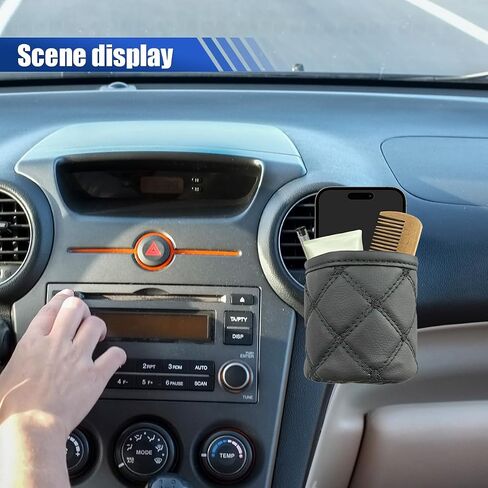 Car Air Vent Storage Bag, Leather Sunglass Phone Holder Car Air Vent Organizer Pouch Box with Hook, Universal Auto Mount Key Coin Card Case Organizer Pocket for Most Cars (Black) in Saudi Arabia