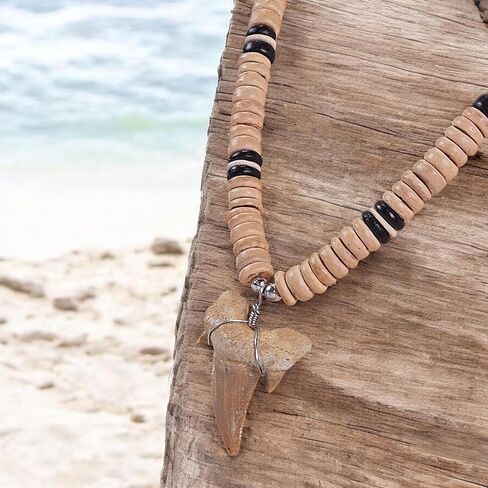 BlueRica Fossil Shark Tooth on Coconut Beads Necklace in Saudi Arabia