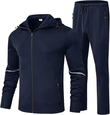 BGOWATU Men's Tracksuits Set Full Zip Jacket Hoodie Sweatsuit Running Sport Pants Outfits for Men with Zipper Pockets in Kuwait