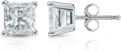 The Diamond Deal IGI Certified 1.00 to 5.00 Carat Princess Shape Lab-Grown Diamond 4-Prong Stud Earrings in 14k Yellow, White or Rose Gold With Push Back Closure in Saudi Arabia