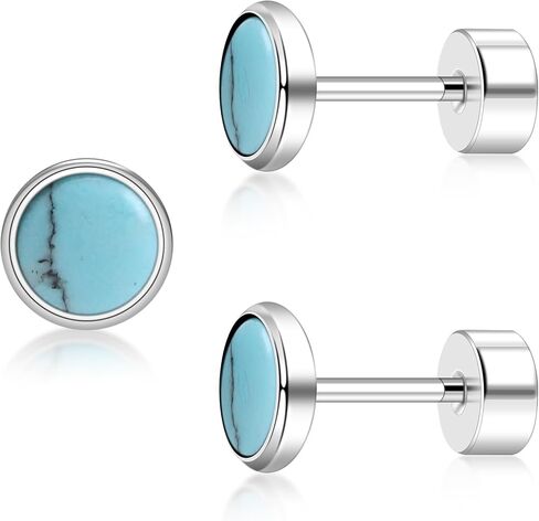 ZDE Titanium Flatback Earrings for Women Turquoise/Black Oxy/Turquoise Stud Earrings Flat Back Ladies Earstuds Hypoallergenic Cartilage Flatback Earring 4MM/5MM in Kuwait
