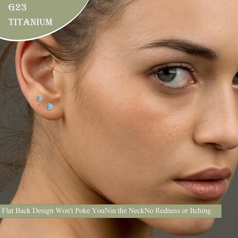 ZDE Titanium Flatback Earrings for Women Turquoise/Black Oxy/Turquoise Stud Earrings Flat Back Ladies Earstuds Hypoallergenic Cartilage Flatback Earring 4MM/5MM in Kuwait