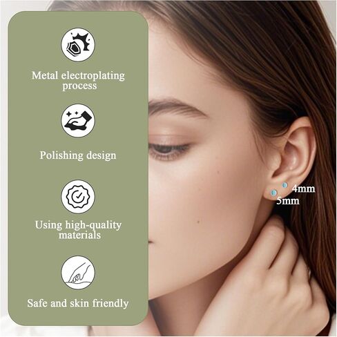 ZDE Titanium Flatback Earrings for Women Turquoise/Black Oxy/Turquoise Stud Earrings Flat Back Ladies Earstuds Hypoallergenic Cartilage Flatback Earring 4MM/5MM in Kuwait