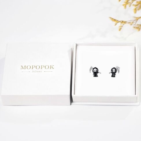 Grim Reaper Earrings 925 Sterling Silver Ghost Skull Stud Earrings Death Skeleton Cute Grim Reaper Jewelry Gifts for Women Halloween in Kuwait