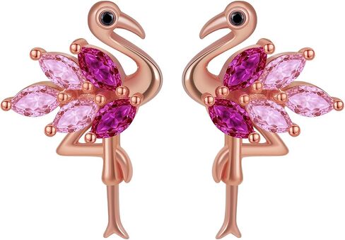 Pink Flamingo Bird Shape Stud Earrings for Women by Ginger Lyne Rose Over Sterling Silver Pink Cubic Zirconia Vacation Travel Jewelry in Kuwait