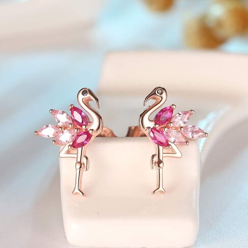 Pink Flamingo Bird Shape Stud Earrings for Women by Ginger Lyne Rose Over Sterling Silver Pink Cubic Zirconia Vacation Travel Jewelry in Kuwait