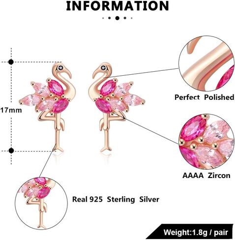 Pink Flamingo Bird Shape Stud Earrings for Women by Ginger Lyne Rose Over Sterling Silver Pink Cubic Zirconia Vacation Travel Jewelry in Kuwait